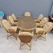BAMBU 8 KİŞİLİK YEMEK TAKIMI BALKON TAKIMI NASA SANDALYE NATUREL RENK